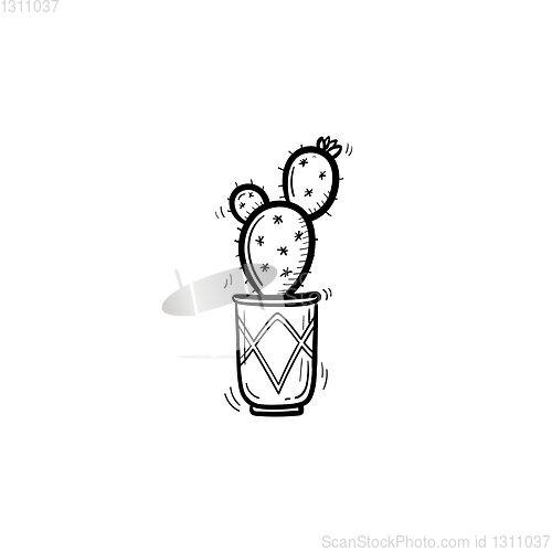 Image of Cactus in a pot hand drawn sketch icon.