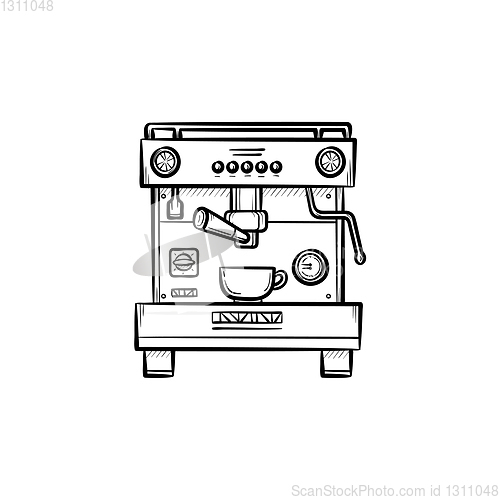 Image of Coffee maker with cup hand drawn sketch icon.