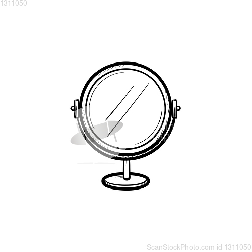 Image of Round makeup mirror hand drawn sketch icon.