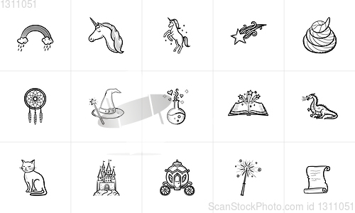 Image of Magic and fairytale theme sketch icon set.