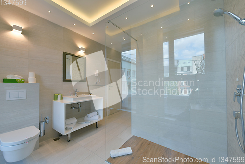 Image of minimalistic bathrom in modern hotel