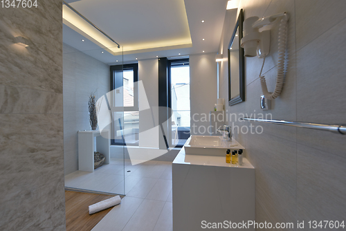 Image of minimalistic bathrom in modern hotel