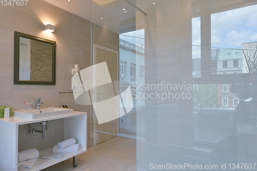 Image of minimalistic bathrom in modern hotel