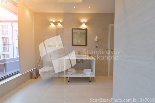 Image of minimalistic bathrom in modern hotel