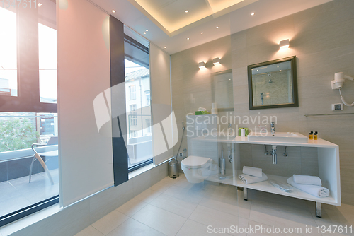 Image of minimalistic bathrom in modern hotel