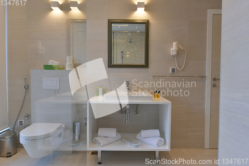 Image of minimalistic bathrom in modern hotel