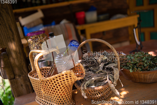 Image of potion bottle in hand of herbalist