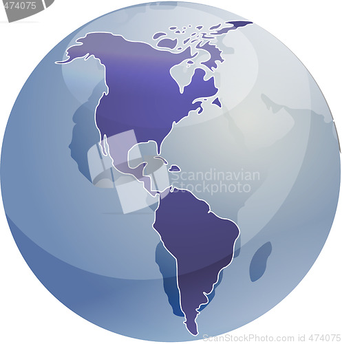 Image of Map of the Americas on globe  illustration