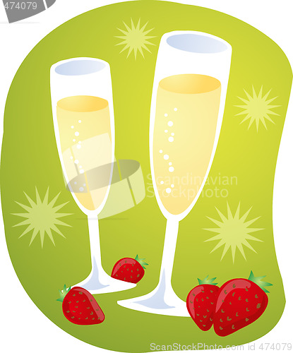 Image of Champagne and strawberries illustration