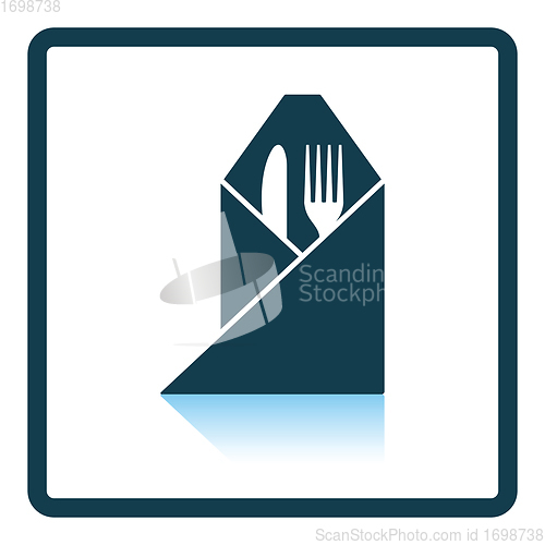 Image of Fork and knife wrapped napkin icon