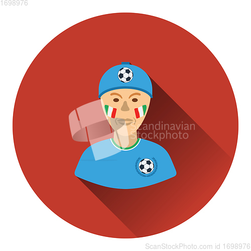 Image of Football fan with painted face by italian flags icon