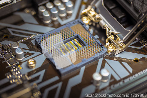 Image of Central processing unit closeup computer part closeup