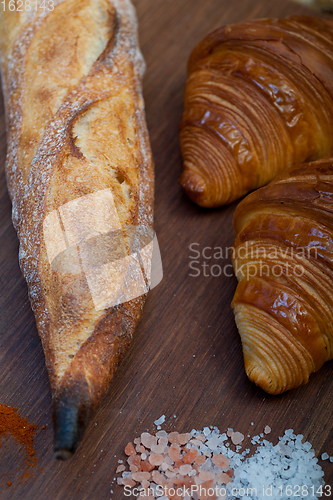 Image of French fresh croissants and artisan baguette tradition