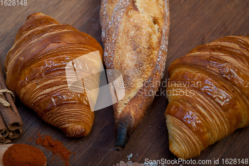 Image of French fresh croissants and artisan baguette tradition