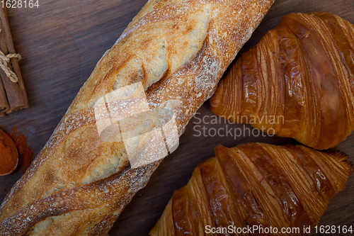 Image of French fresh croissants and artisan baguette tradition