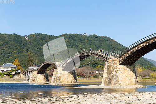 Image of Wooden Arched pedestrian Kintai Bridge 