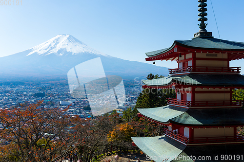 Image of Mt. Fuji with Chureito Pagoda in autumn
