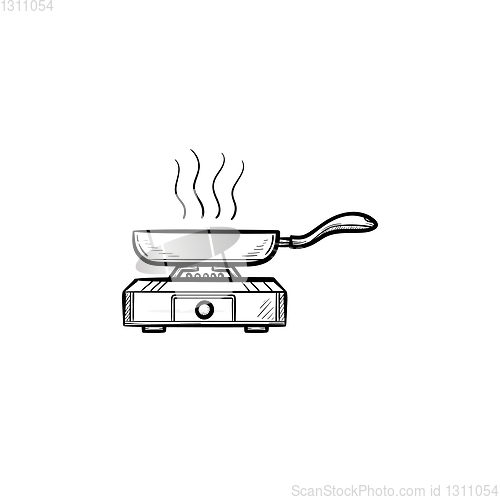 Image of Frying pan hand drawn sketch icon.