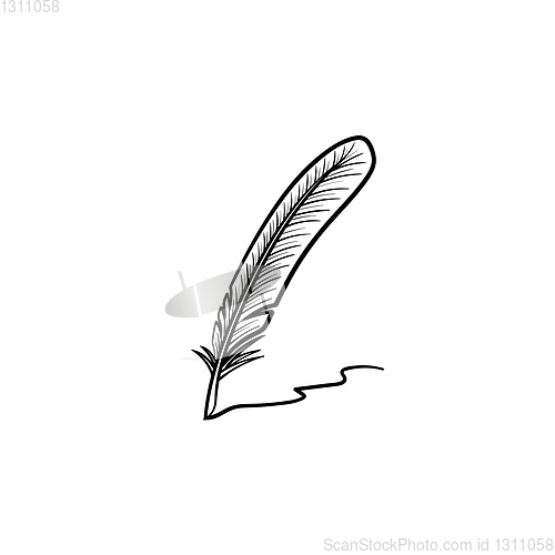 Image of Writing feather hand drawn sketch icon.