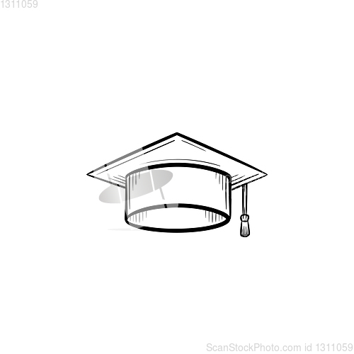Image of Graduation cap hand drawn sketch icon.