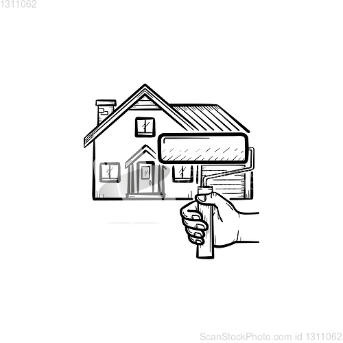 Image of House painting hand drawn sketch icon.