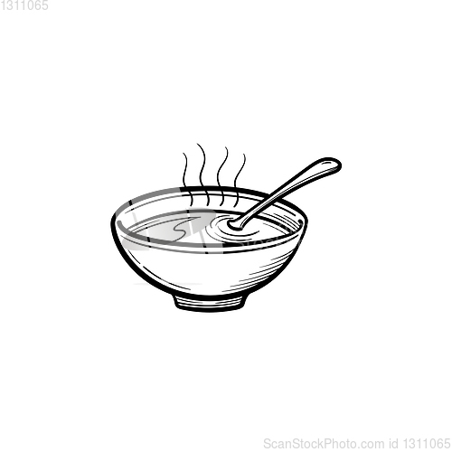 Image of Bowl of hot soup hand drawn sketch icon.