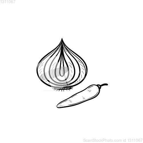 Image of Garlic and chilli hand drawn sketch icon.