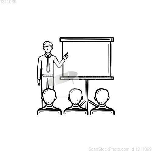 Image of Presentation training hand drawn sketch icon.