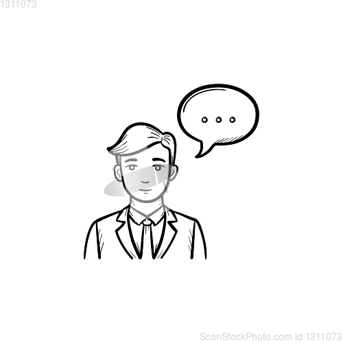 Image of Speaking person hand drawn sketch icon.