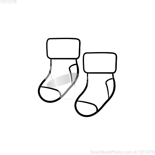 Image of Pair of socks for newborn baby hand drawn outline doodle icon.