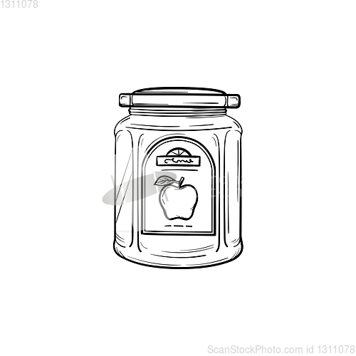 Image of Apple jam in a glass jar hand drawn sketch icon.