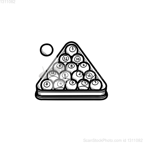 Image of Billiards rack hand drawn sketch icon.