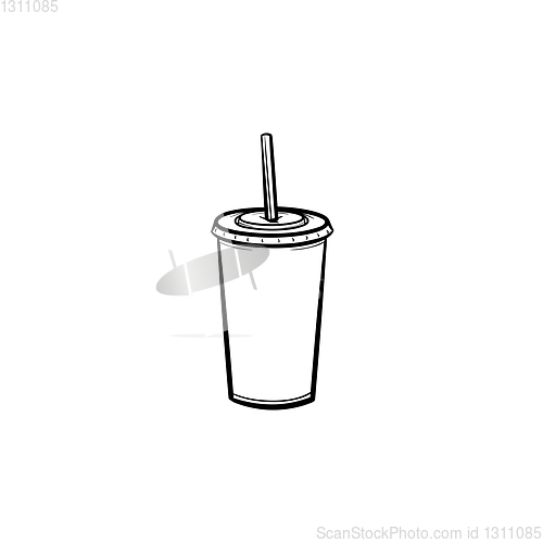 Image of Plastic cup of soda pop hand drawn sketch icon.