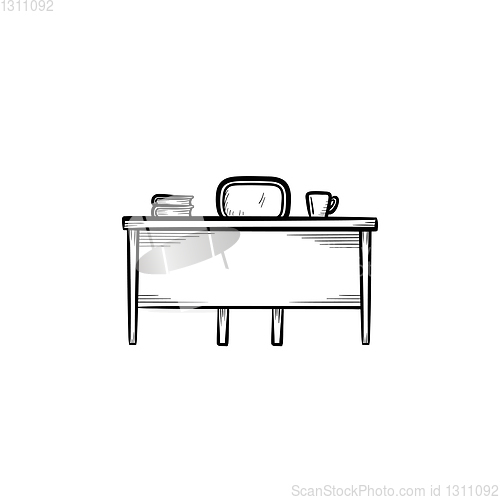 Image of Work desk hand drawn sketch icon.