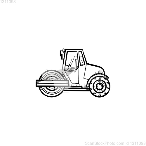Image of Steamroller hand drawn sketch icon.