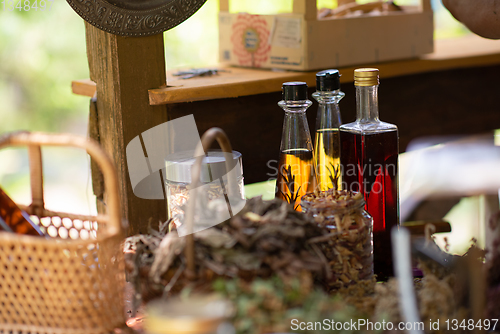 Image of potion bottle in hand of herbalist