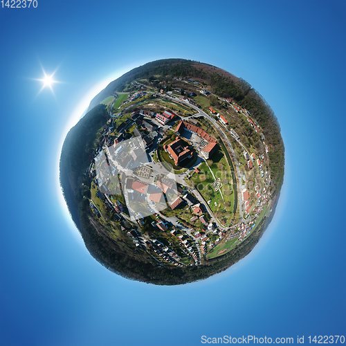 Image of little planet panorama of the beautiful water castle at Glatt Ge
