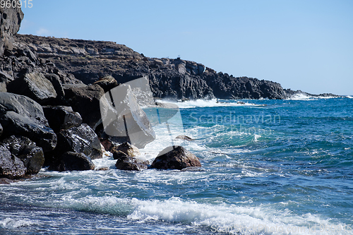 Image of beautiful wild beach with black sand