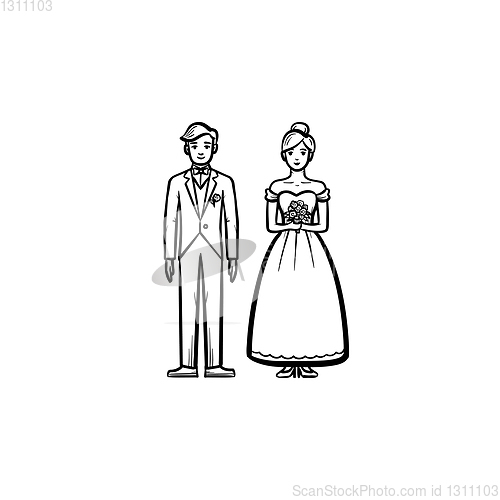 Image of Bride and groom hand drawn sketch icon.