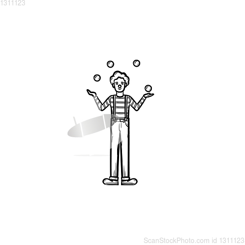 Image of Clown having juggle skills hand drawn sketch icon.