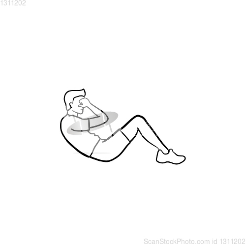 Image of Crunches sport exercise hand drawn outline doodle icon.