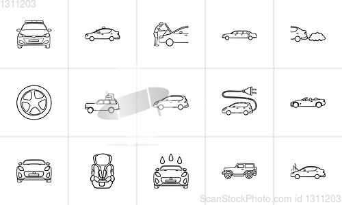 Image of Car hand drawn outline doodle icon set.