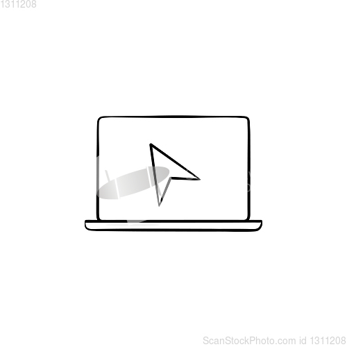 Image of Laptop with cursor hand drawn outline doodle icon.