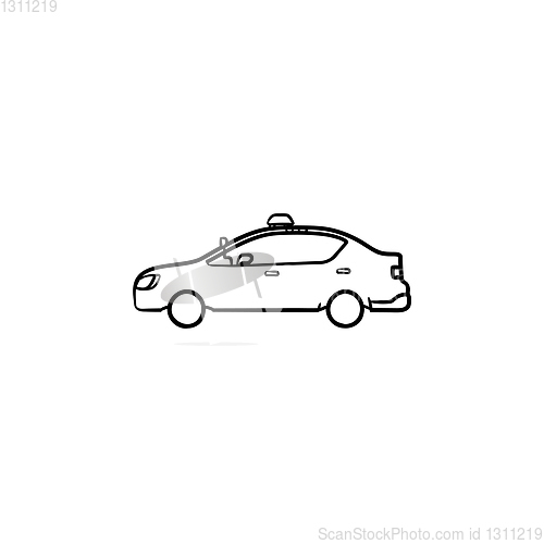 Image of Police car with siren side view hand drawn outline doodle icon.