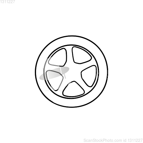 Image of Car wheel hand drawn outline doodle icon.