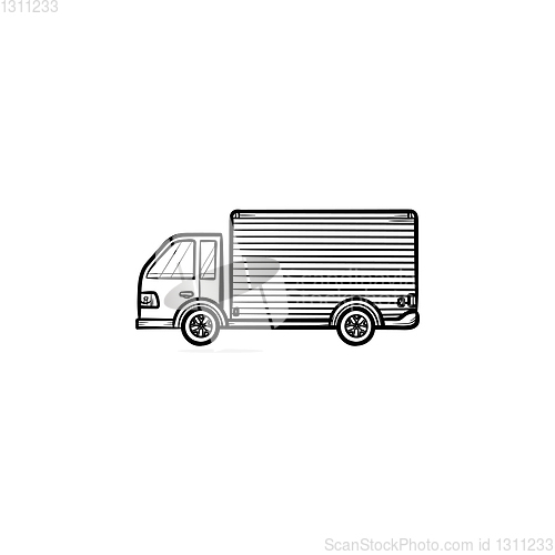 Image of Delivery truck hand drawn outline doodle icon.