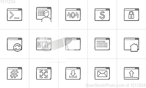 Image of Browser windows hand drawn outline doodle icon set.