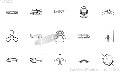 Image of Transport hand drawn outline doodle icon set.
