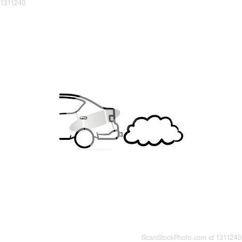 Image of Car emitting exhaust fumes hand drawn outline doodle icon.