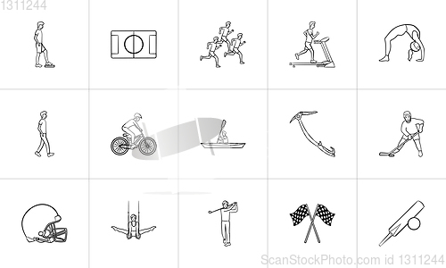 Image of Sports hand drawn outline doodle icon set.